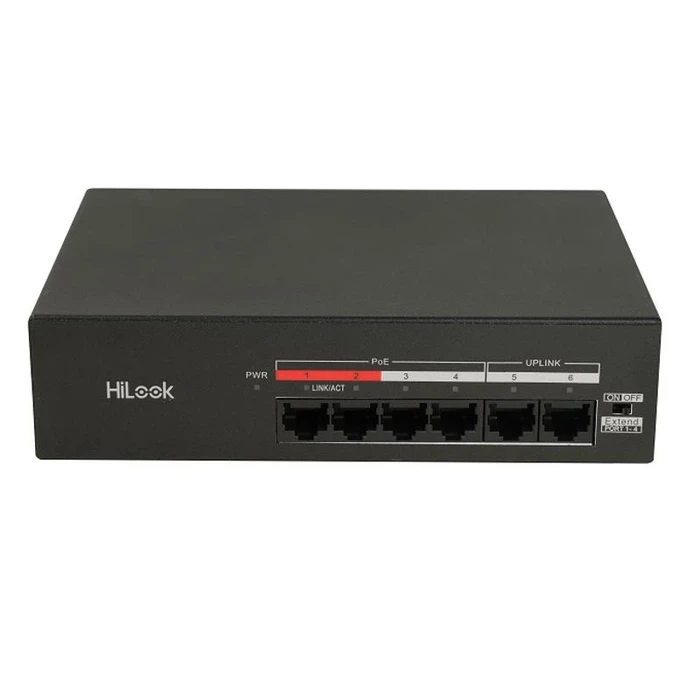 HiLook Fast Ethernet Unmanaged PoE Switch | Up to 300m Long Range Data Power Extension Dual Uplink Port 2kV Surge Metal Hub | NS-0106MP-35 (4-Port 35W) / NS-0110MP-60 (8-Port 60W)