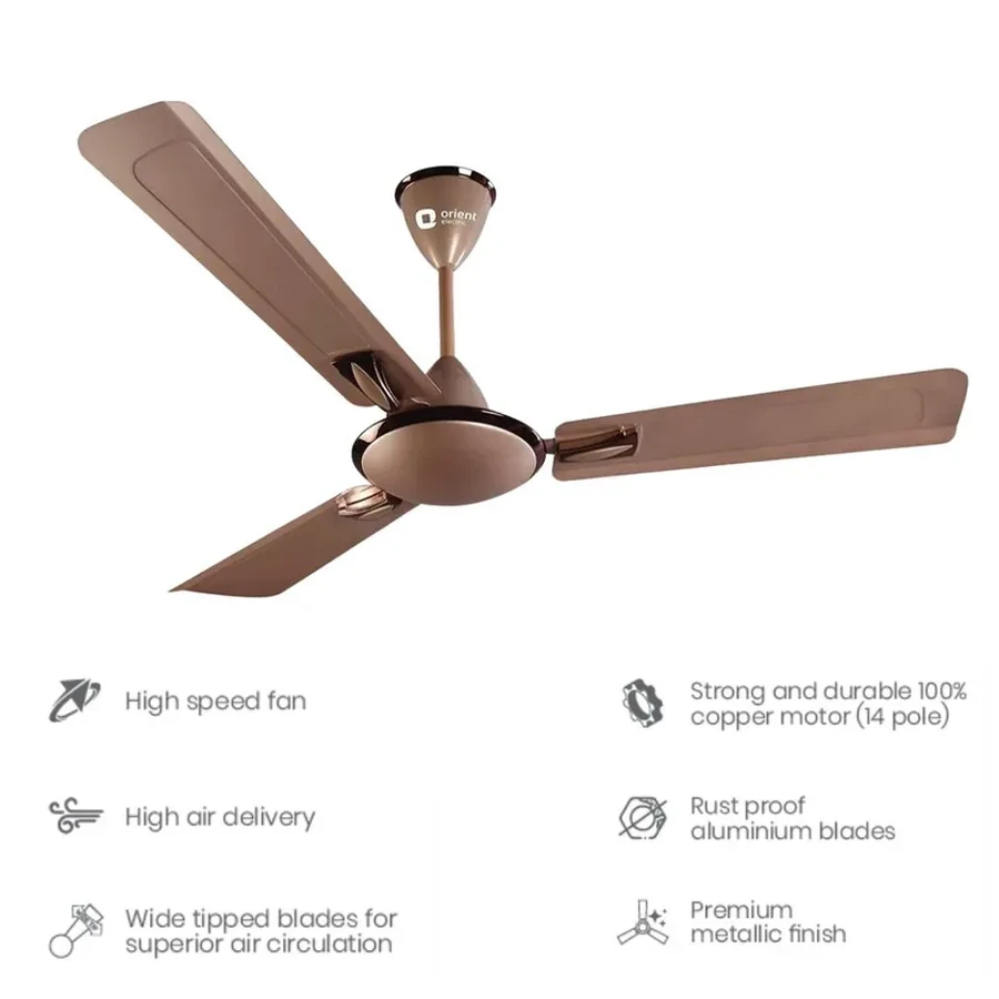 Orient Fiona 48" Ceiling Fan | 3-Blade Design | AC 200-240V | 48-Inch Sweep | Desert Gold