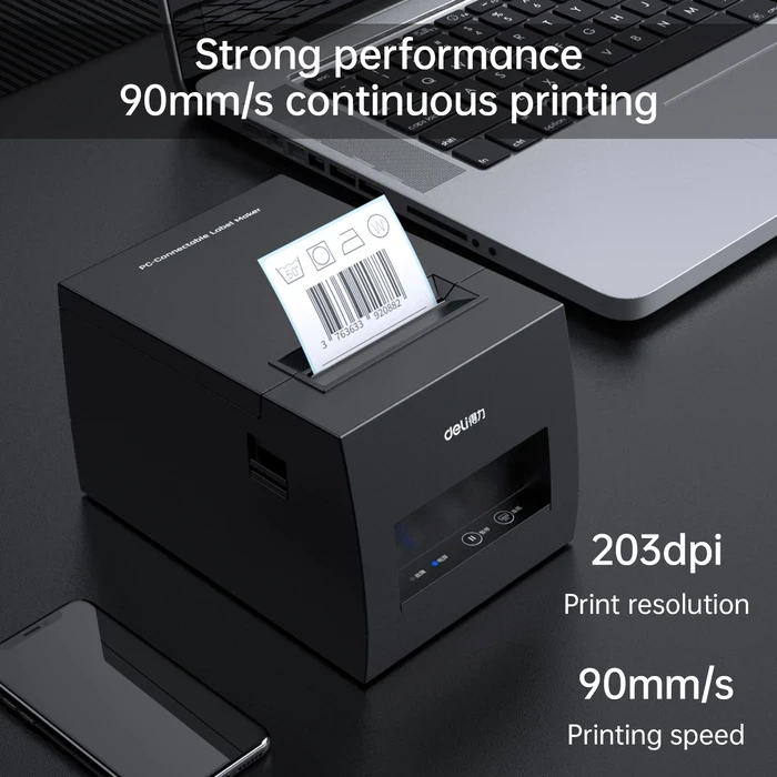 DELI 3.0" Dual-Mode Direct Thermal Receipt & Barcode Label Printer | 90mm/s 203 DPI USB & Bluetooth Desktop POS Machine | E886BW