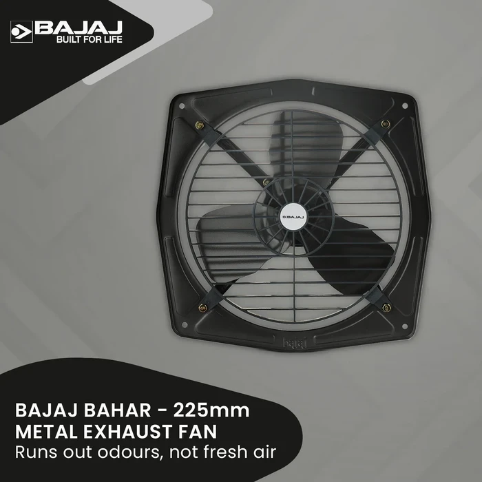 Bajaj Bahar 225MM Domestic Exhaust Fan | 1375 RPM 100% Copper Motor 575 CMH Strong Rust-Proof Metal Body Metallic Grey 70000