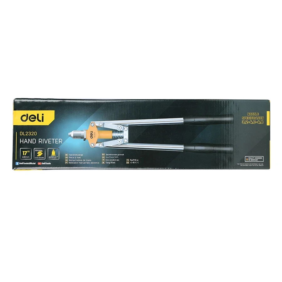 Deli 17" Professional Heavy-Duty Two-Handed Riveter | Aluminum Alloy Head & 35CrMo Steel Claws with 3.2-4.8mm Nozzles | EDL2320