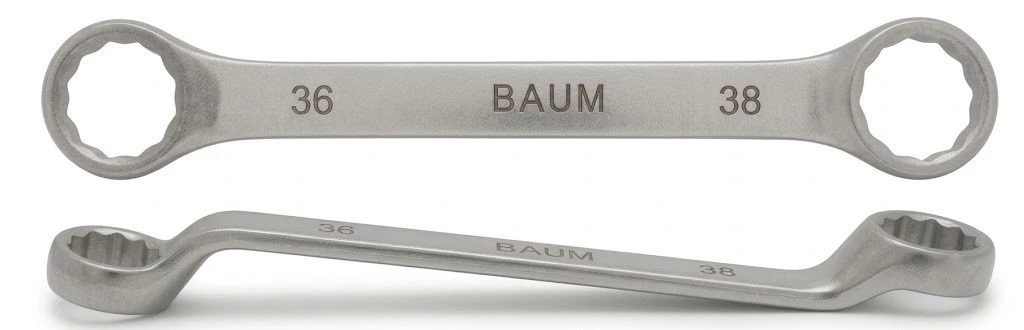 BAUM Heavy-Duty Large Chrome Vanadium Bi-Hexagon Ring Spanner | 12-Point Rough Matt Chrome Finish Oval Body Wrench | Model ART 23E (Sizes 24mm to 60mm)