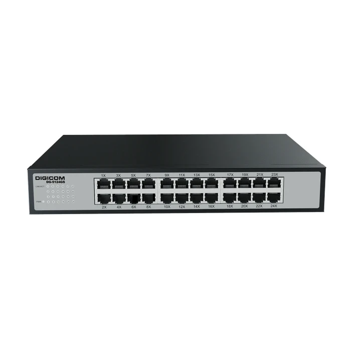 Digicom DG-5124GS 24 Port 1U Rack Mount Gigabit Switch | Non-Blocking Wire-Speed Logic | Steel Case & Internal Power System | 24 Ports