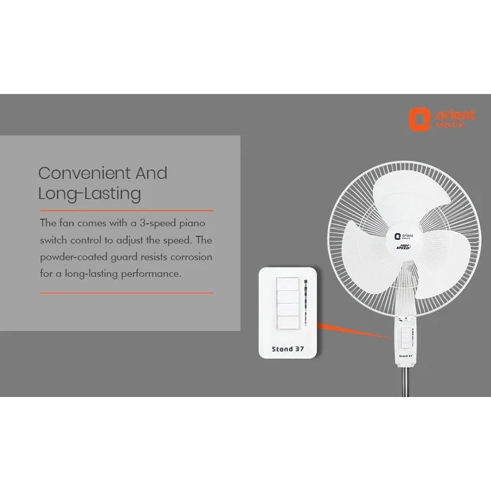 Orient Pedestal Fan | 400mm Sweep Size High-Velocity 100CMM Air Delivery | 110W Energy-Efficient Motor Stand Fan | Signal White | Stand 37