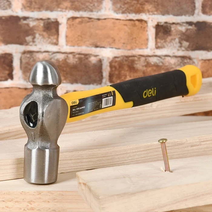 Deli Tools Ball Pein Hammer 500g (1lb) | Drop-Forged 45# Carbon Steel Head with Fiberglass Shock-Absorbing Handle | EDL443016