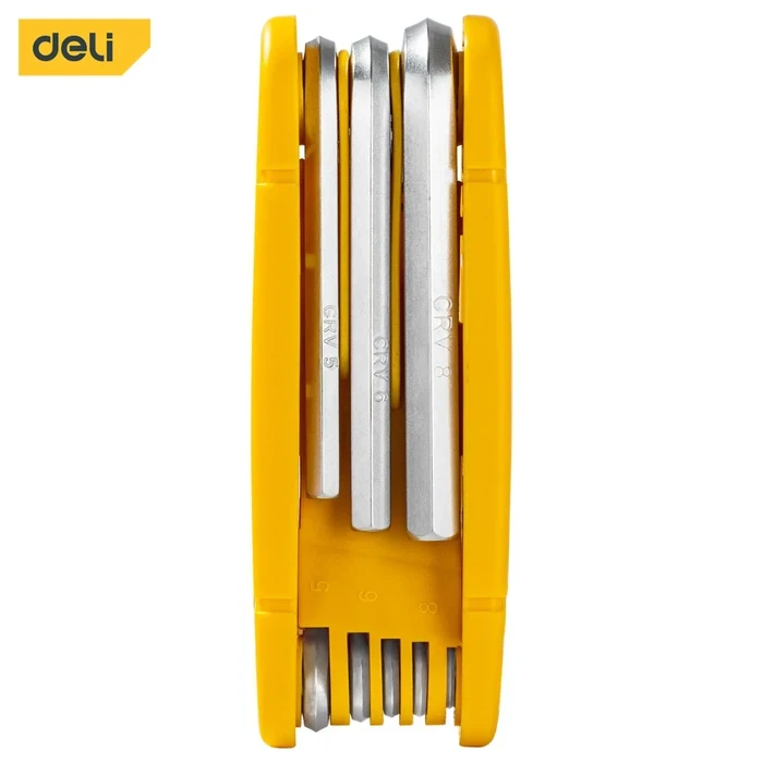 Deli 8PCS Foldable Flat End Pocket Hex Key Set | Premium Polished CR-V Steel Metric Allen Wrench Kit 1.5mm to 8mm with Wear-Resistant Markings | EDL230308