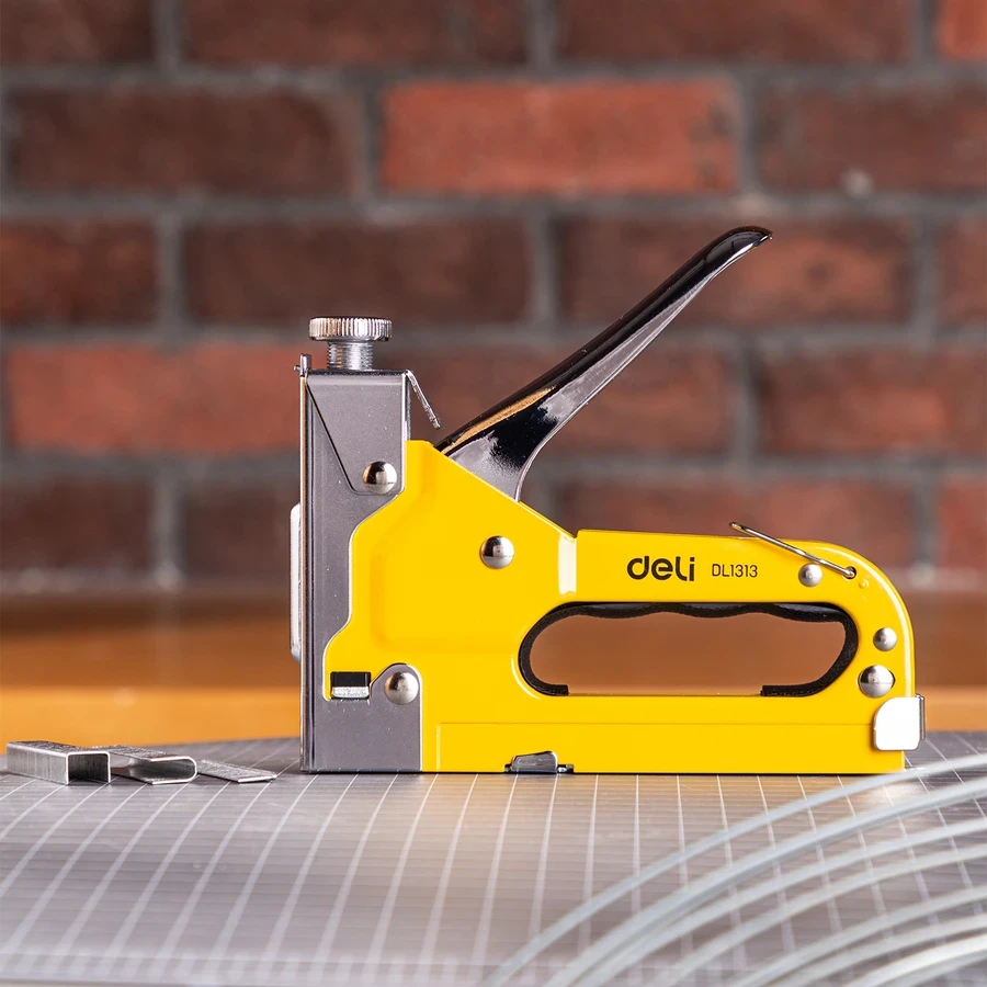 Deli 3-in-1 Professional Full Steel Staple Gun | Heavy-Duty 4-8mm Manual Tacker with Adjustable Driving Force for D, U & T Nails | EDL1313