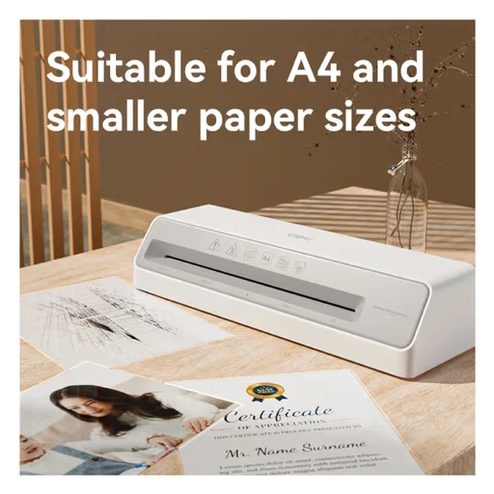 Deli Compact A4 Personal Desktop Laminator | 270mm/min Dual-Roller Thermal Sealer | Overheating Protection & 5-Min Preheat | ET100