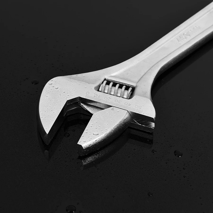 Deli 18" Professional Forged Carbon Steel Adjustable Spanner | Heavy-Duty Chrome-Plated Wrench with Precision Knurl & Laser-Etched Sizing Scale | EDL018A (Silver)