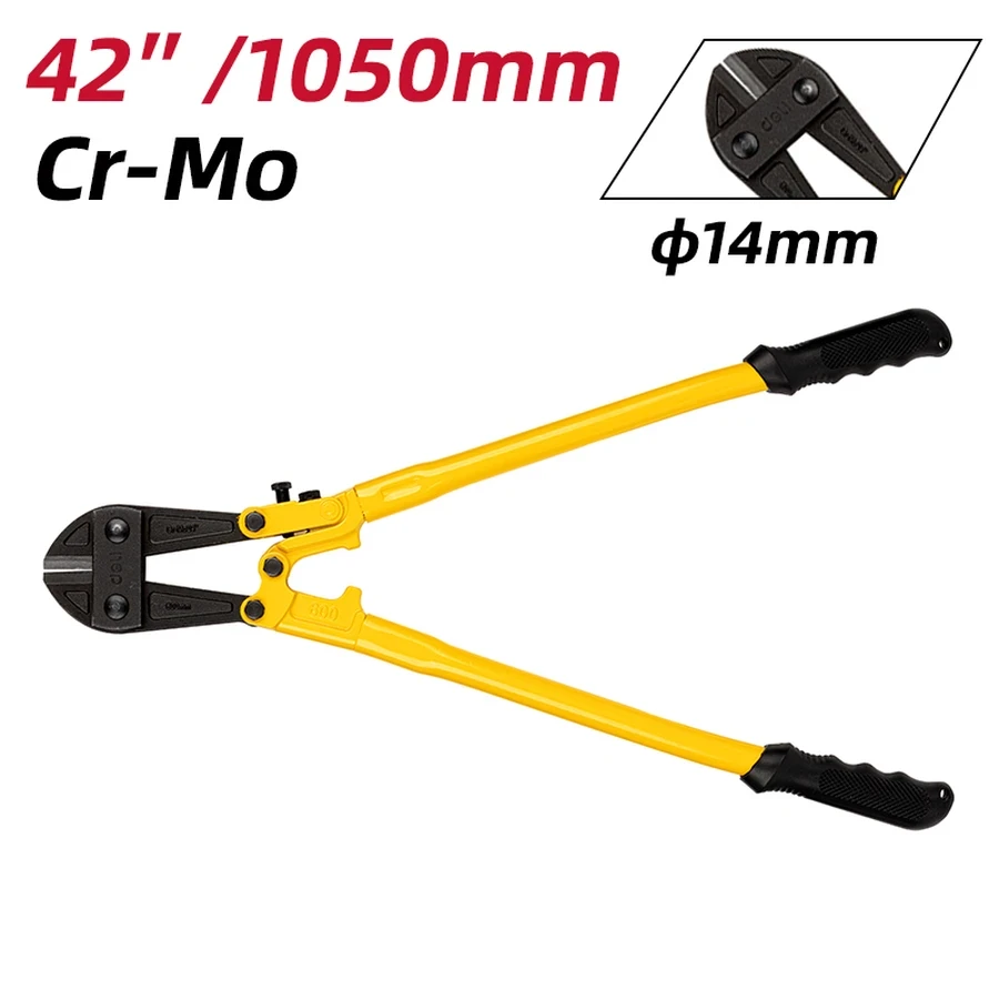Deli 42" Industrial High-Leverage Compound Action Bolt Cutter | Forged Cr-Mo 56 HRC Steel Blade Heavy-Duty Shears for Thick Chains, Rebar & Padlocks | EDL2642 (Yellow)