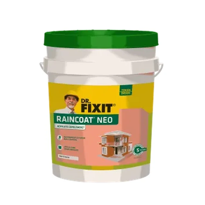 Dr. Fixit Raincoat Neo Exterior Waterproofing Coating | 100% Elastomeric & UV Stable Logic | 0.75mm Crack Bridging | 1L / 4L / 10L / 20L