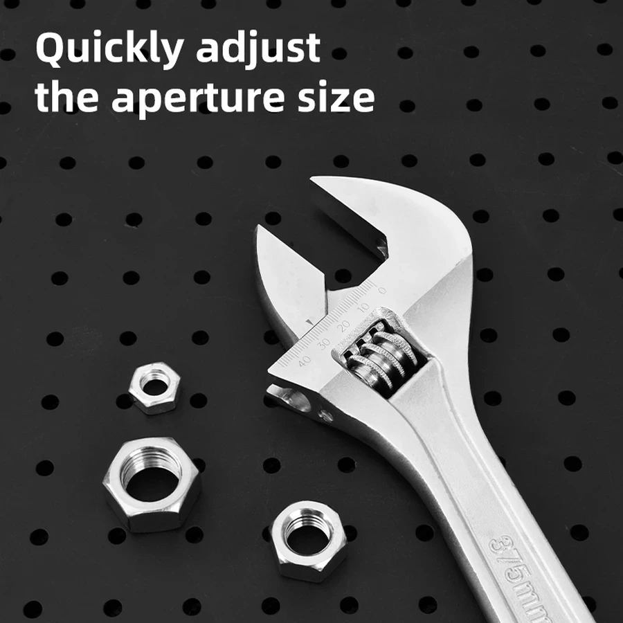 Deli 15" Professional Forged Carbon Steel Adjustable Spanner | Heavy-Duty Chrome-Plated Wrench with Precision Knurl & Laser-Etched Sizing Scale | EDL015A (Silver)