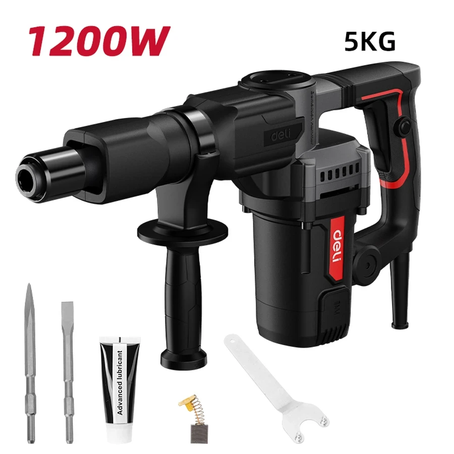 Deli 1200W Professional Demolition Breaker | 20J Impact Energy 3900 BPM Chipping Hammer with 17mm SDS-HEX Chuck, Shock-Absorbing Handle & BMC Case | EDE-DG5-2E (Red)