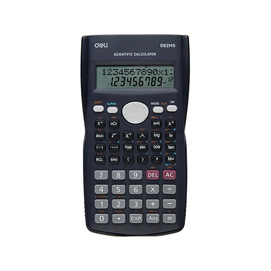 Deli 240 Functions 10+2 Digits Student Scientific Calculator | Dual Solar & Battery Power 2-Line LCD Display with Sliding Hard Cover | ED82MS