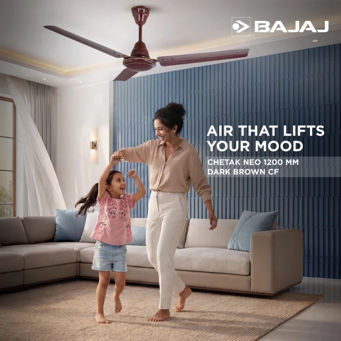 Bajaj Chetak Neo 1200mm (48") High-Speed Ceiling Fan | 52W Energy-Saver Alloy Motor with Double Ball Bearing & Rust-Proof Blades - Dark Brown | Model 251565EE