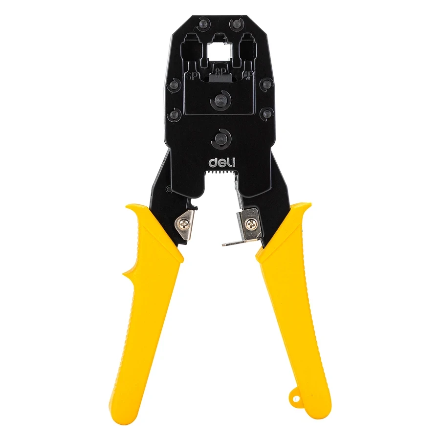 Deli Professional Ethernet Crimper 4/6/8P Multi-Function Tool for Cutting, Stripping & Crimping RJ45/RJ11 Connectors with Cold-Rolled Steel & PVC Grip (Yellow) | EDL2468