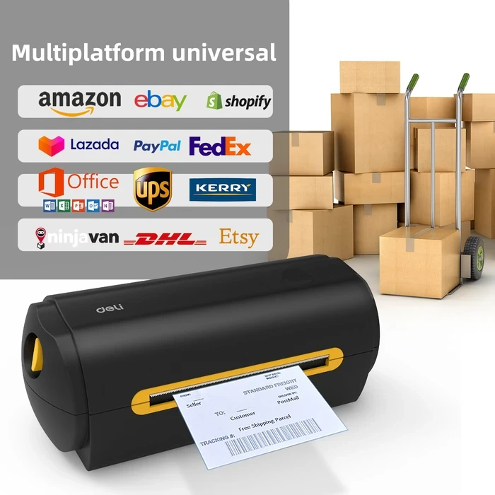 DELI 4.0" Wireless Direct Thermal Barcode & Shipping Label Printer | 127mm/s 203 DPI 112mm Paper Width Bluetooth & USB | E780C