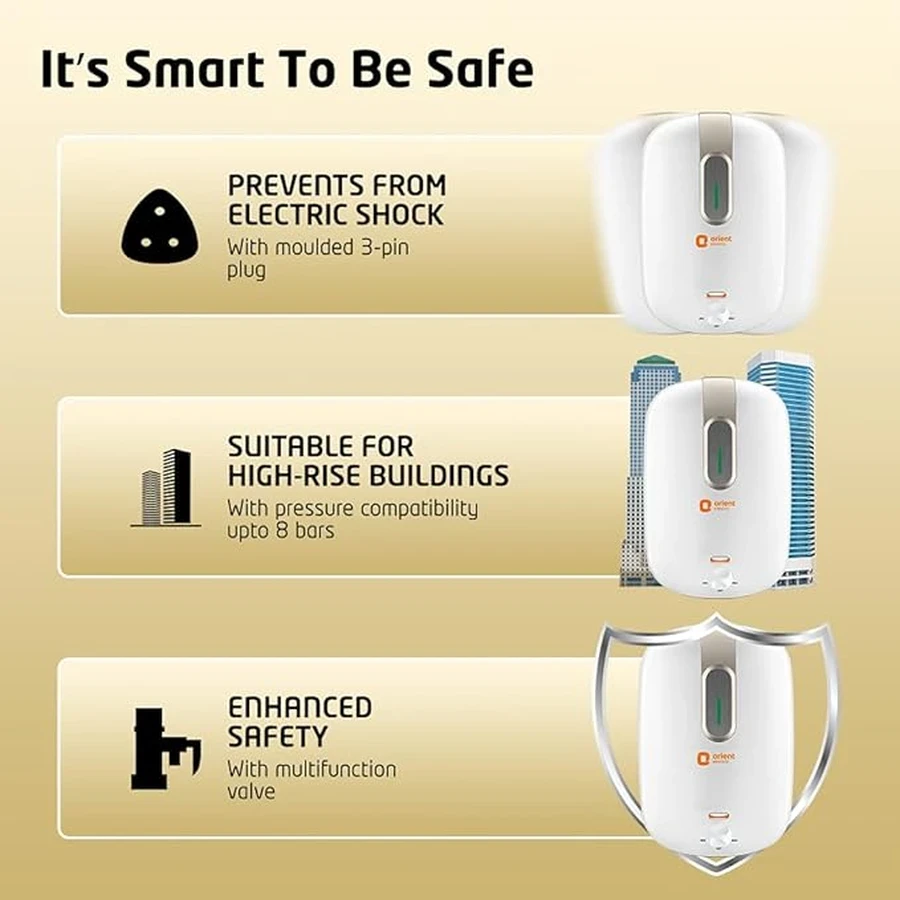 Orient New Glazio Water Heater | 10L, 15L & 25L Capacity | 4-Star Rated | 2000W | 8 Bar Pressure | Glassline Tank | White-Grey