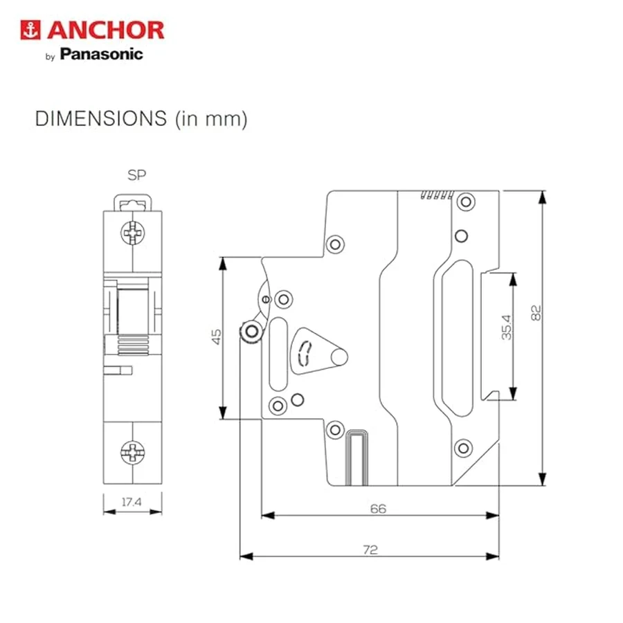 Anchor UNO SP MCB 10A 'C' Curve 98002 - Single Pole, DIN Rail Mount, Standard Circuit Breaker for Lighting Circuits