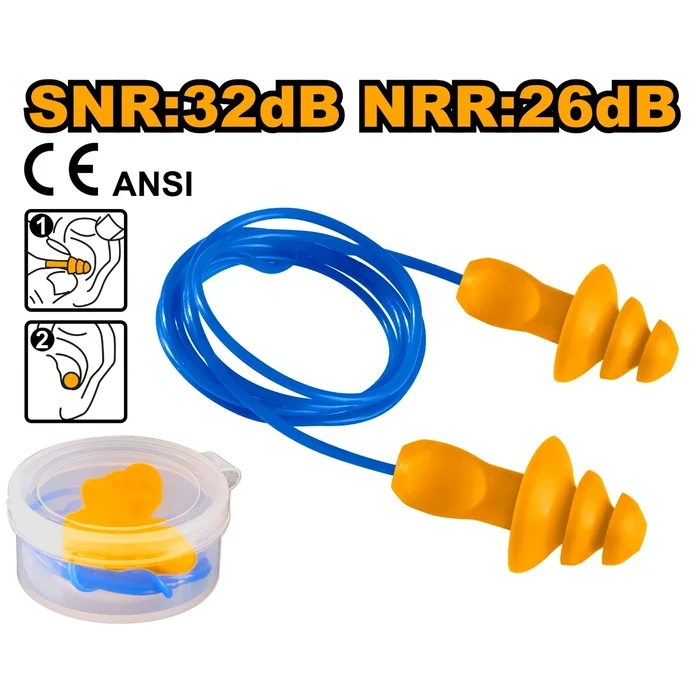 INGCO Reusable TPE Earplug | 32dB SNR & 26dB NRR Professional Hearing Protection | 3-Layer Moisture-Resistant Industrial Safety Earplugs | HEP3225