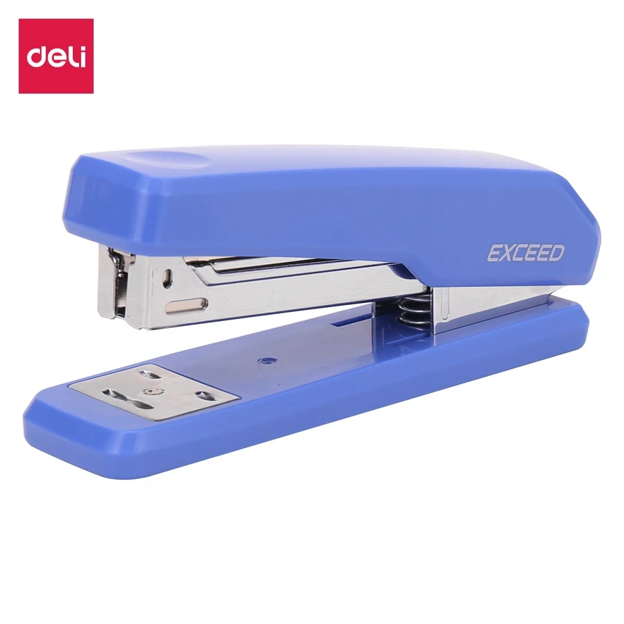 Deli 25-Sheet Desktop Stapler | Rotatable Anvil for 24/6 & 26/6 Staples with Ergonomic Body (Blue) | E0300