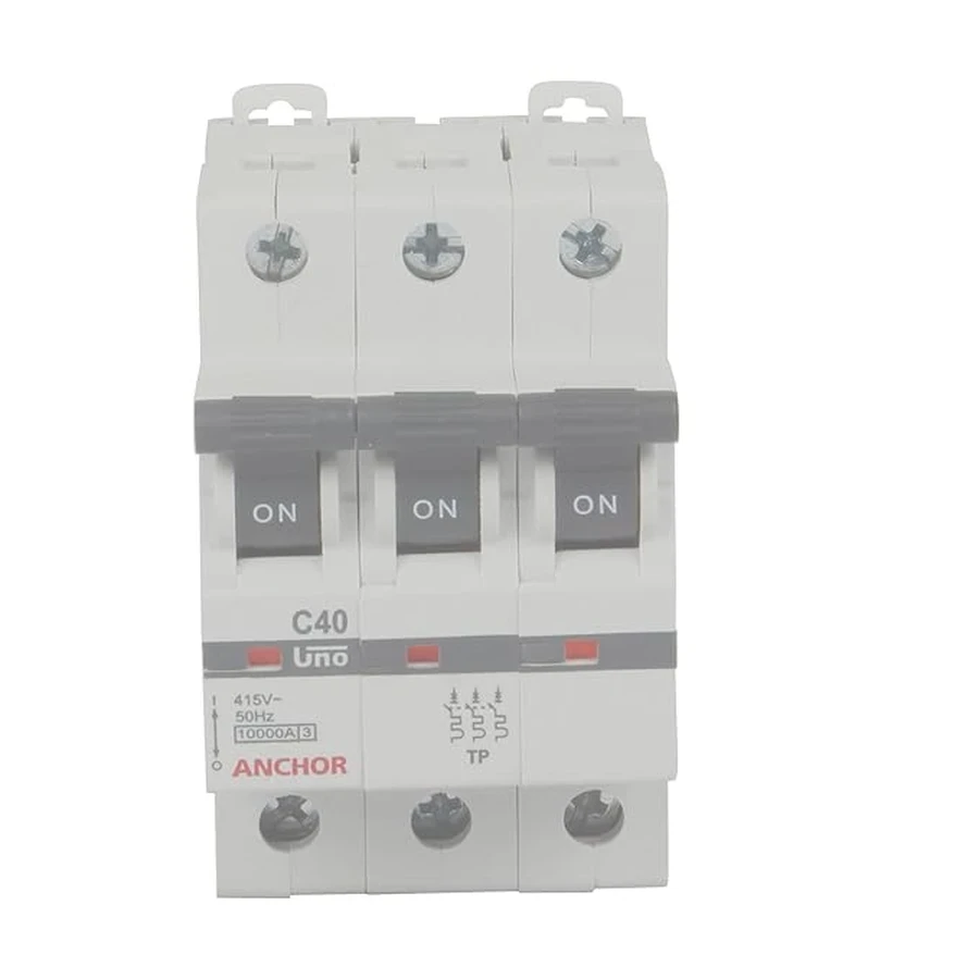 Anchor UNO TP MCB 40A 'C' Curve 98031 - Three Pole, Medium Current Capacity, Clamp Mount Standard Circuit Breaker