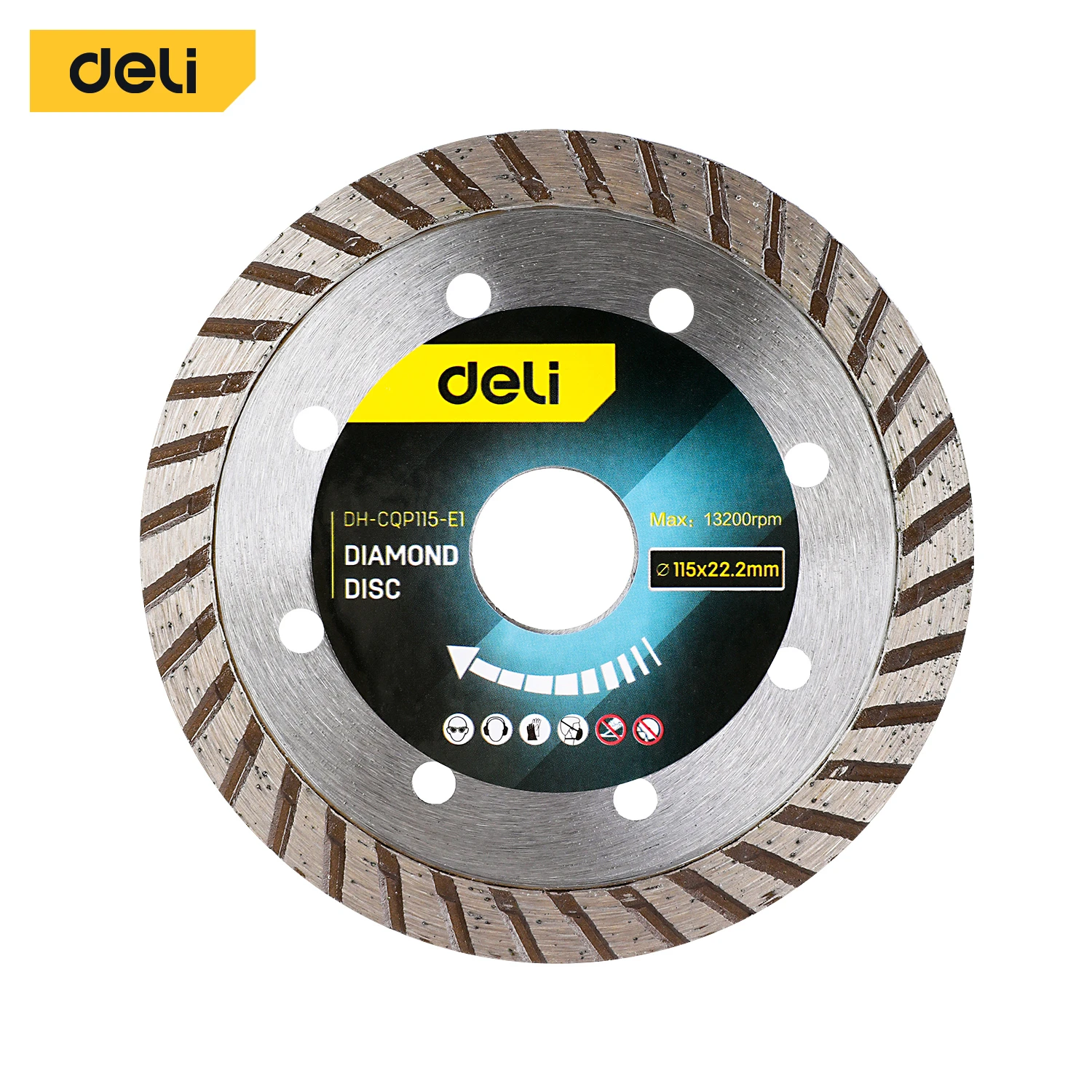 Deli 115mm x 22.2mm (4-1/2") Professional Turbo Diamond Disc | Heavy-Duty 65Mn Core Fast Cutting Blade for Concrete, Brick & Block (Silver) | EDH-CQP115-E1
