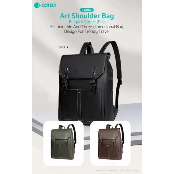 COTECi Elegant Series Hard-Shell Business Backpack | Premium PU Leather Tech Rucksack for Travel, Work & Commuting | Rigid Protective Cover - Black, Brown, Grey | Model 14081