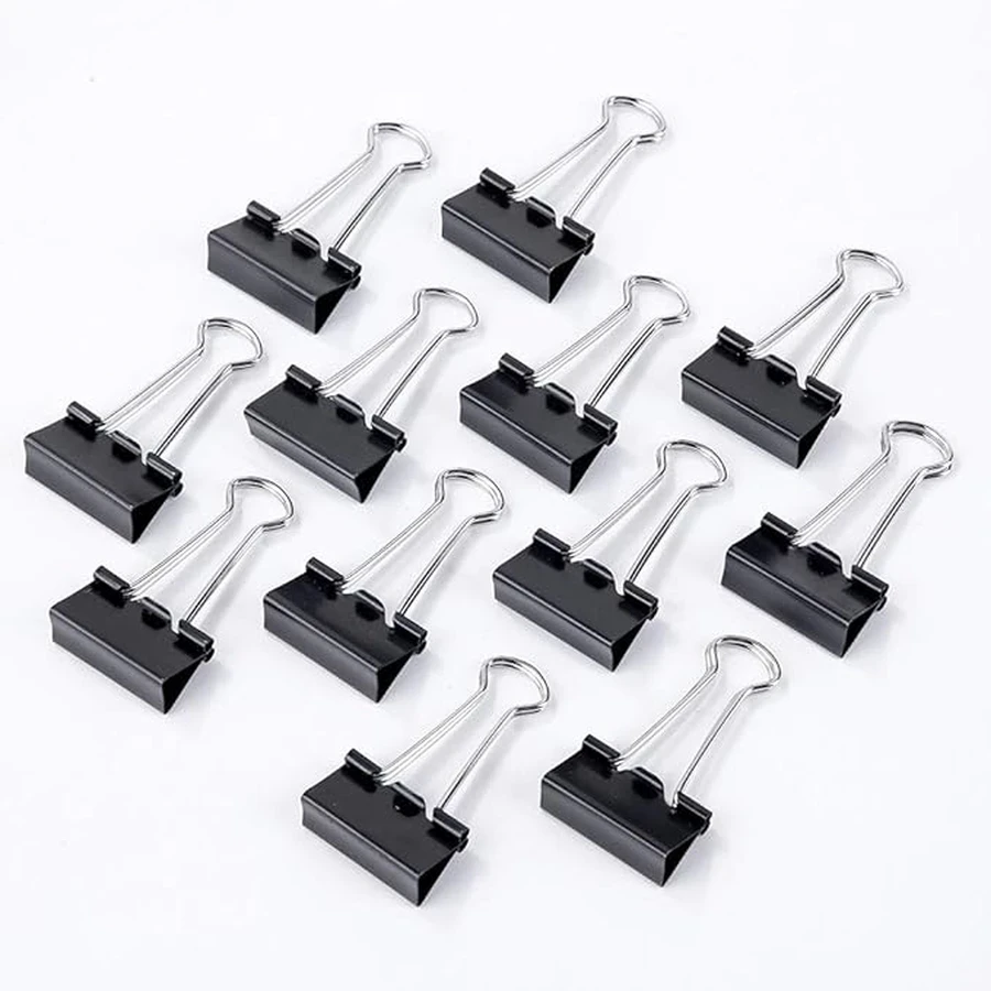 Deli 25mm (1") Standard Spring Steel Binder Clips (12-Piece Pack) | Heavy-Duty Metal Paper Clamps with Foldable Handles (Black) | E38564