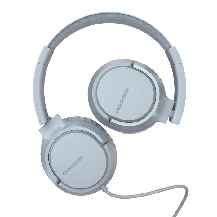 Digicom W7 Wired Headphones | 40mm Neodymium Driver Logic | Tangle-Proof Braided Cord & Inline Microphone | Blue, Black & Grey