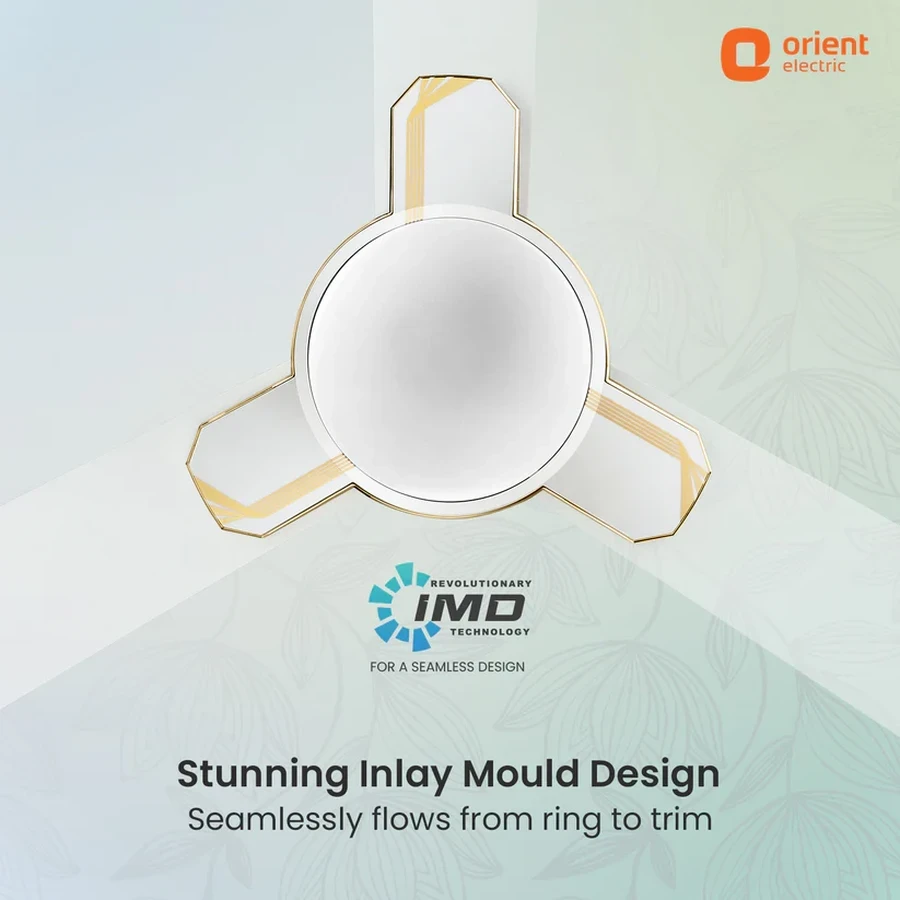 Orient Mozart Designer Ceiling Fan 55 Watts | 1200mm Sweep | 350 RPM | 220 CMM Air Delivery | Minimalist Geometric White & Black