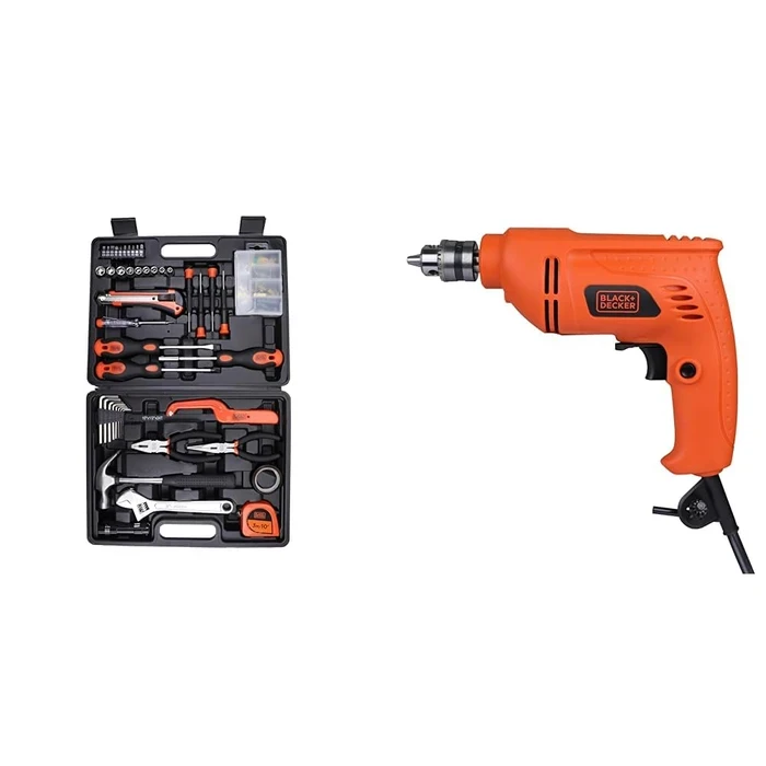 BLACK+DECKER 126-Piece Multi-Purpose Hand Tool Kit | Claw Hammer, Pliers, Wrench, Screwdriver Bits & Voltage Tester in Blow-Molded Case | BMT126C