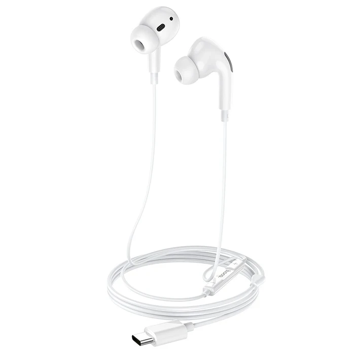 HOCO Original Series Wired Type-C Earphone with Mic | 12mm Driver | TPE High Elastic Cable | Black, White Finish | M1 Pro