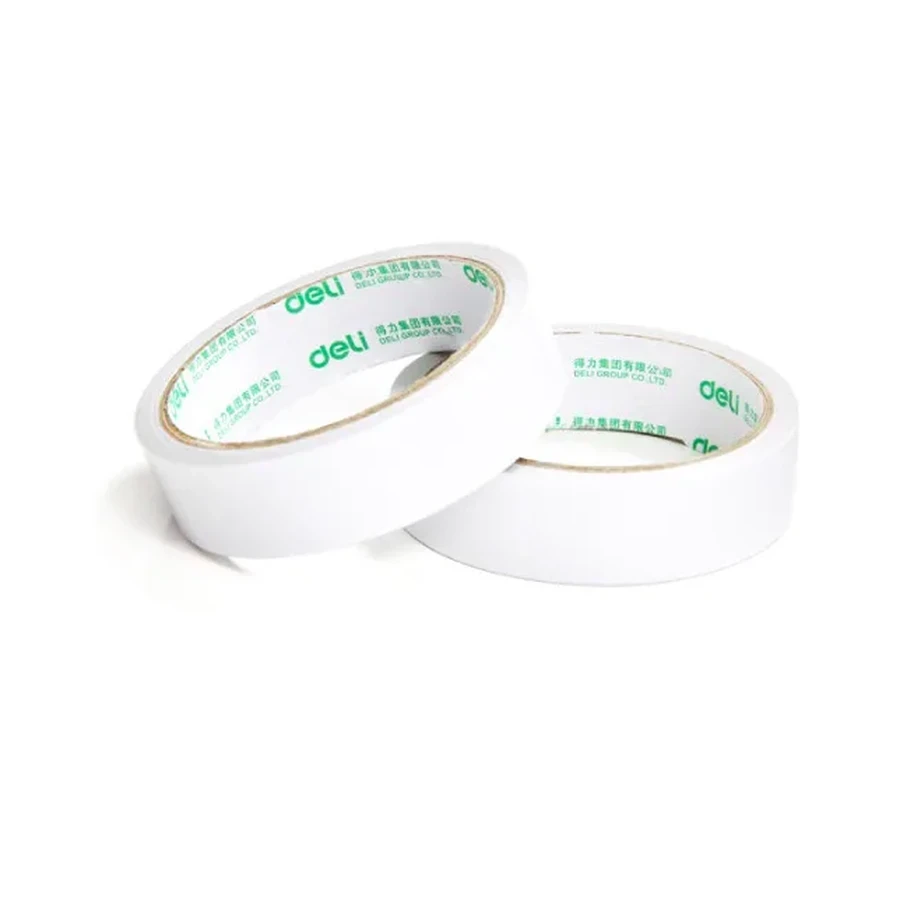Deli Double-Sided Adhesive Tape (24mm Wide x 9m Long) | High-Tack Strong Bond Mounting Tissue Tape for Office, Paperwork & Crafts (Pack of 12 Rolls) | 30403