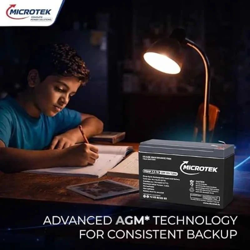 Microtek 12V 7.2Ah Sealed Maintenance Free SMF Rechargeable UPS Battery | 6-Hour Rapid Recovery Lead Acid Power Cell for Backup Power Systems | MSMF 7.2-12