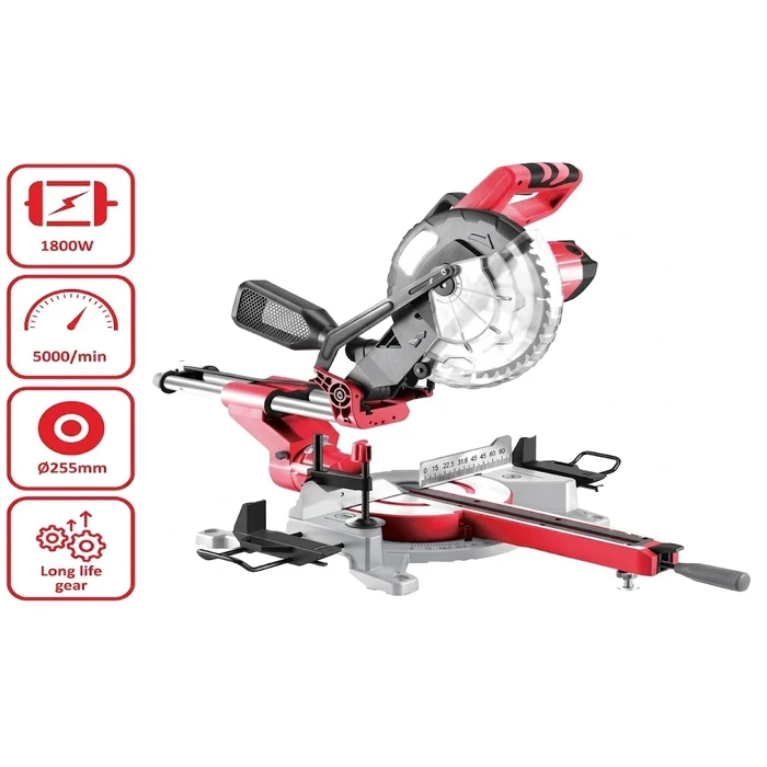 NEPTOOLS 1800W 255mm Sliding Compound Mitre Saw | Heavy Duty Dual Rail Precision Wood & Aluminum Cutter with Clamp INMS1800