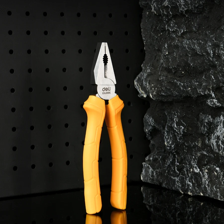 Deli 200mm (8") Semi-Pro Series Combination Pliers | Multi-Functional High-Carbon Steel Gripping & Cutting Tool with Ergonomic Yellow Handle | EDL2008C