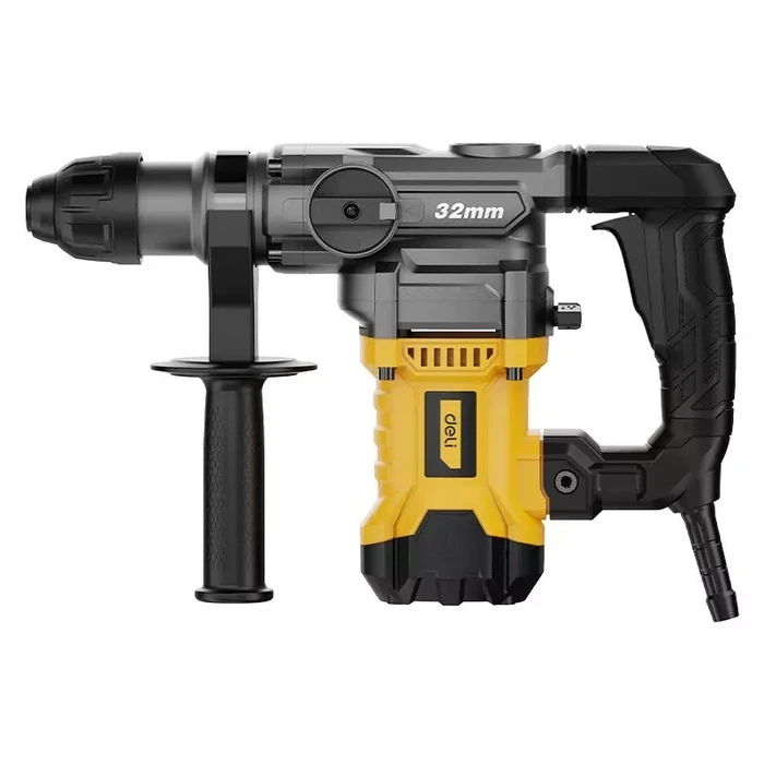 Deli Tools 1500W Heavy Duty Demolition Breaker | 5.5J Impact Energy 4300 BPM Rotary Hammer with SDS-Plus Chuck, 3 Drill Bits & 2 Chisels | EDC369