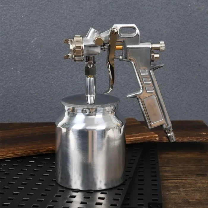 Deli Tools Pneumatic Air Spray Gun 750ml Lower Tube Siphon Paint Sprayer with 2.5mm Nozzle, Solid Copper Atomizing Cap & Die-Cast Aluminum Body | EDL-QPQ-990S