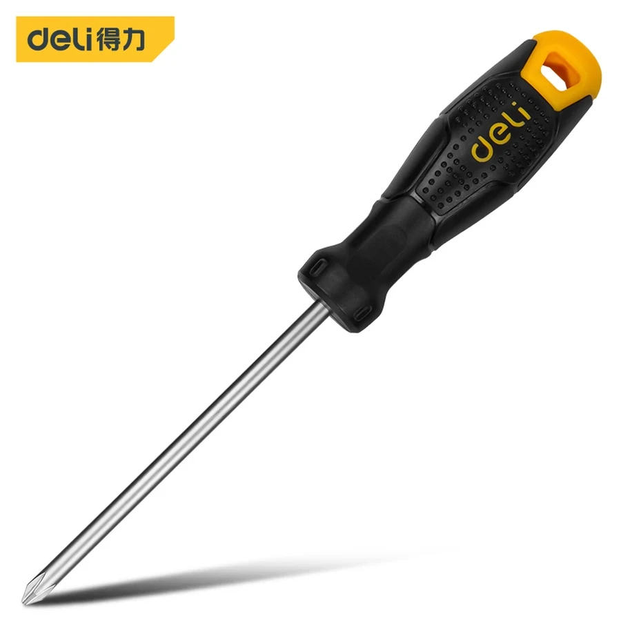 Deli PH1 × 150mm Professional Long-Reach Phillips Screwdriver | Strong Magnetic Cross Tip & Cr-V Steel Shaft with Ergonomic Non-Slip Grip (Yellow/Black) | DL625150