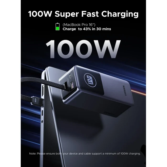 UGREEN 10000mAh 30W Two-Way Fast Charging Power Bank | Compact USB-C PD 3.0 & PPS Portable Charger with Smart LED Screen (Space Grey) | UGREEN Series