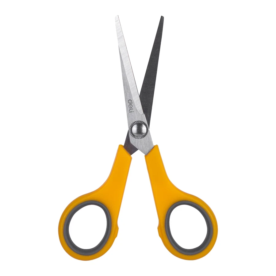 Deli General Purpose Scissors (140mm Length) | Precision Stainless Steel Utility Shears with Durable Symmetrical Yellow Handle (Pack of 12) | E6005