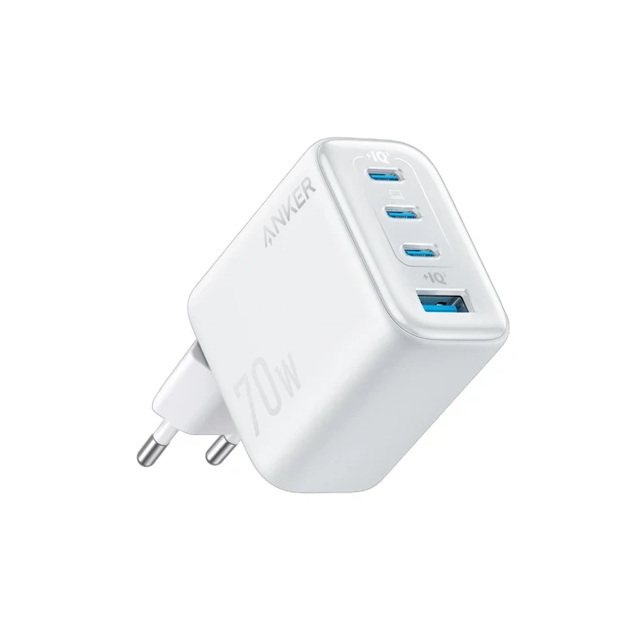 Anker Zolo 70W 4-Port GaN Fast Wall Charger (3x USB-C, 1x USB-A) | PD 3.0 Multi-Device Foldable Power Adapter in Black / White