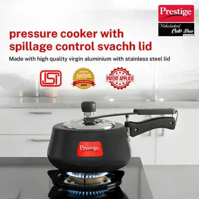 Prestige Nakshatra Svachh Cute HA Duo 2L Pressure Cooker | Hard Anodized Body with Deep Stainless Steel Anti-Spill Lid | Gas & Induction Friendly | Model 20259