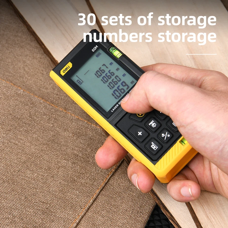 Deli 60m Professional Digital Laser Distance Measure | High-Precision Rangefinder with Dual Laser Projection, 1.7" LCD & 30 Data Storage | EDL4168
