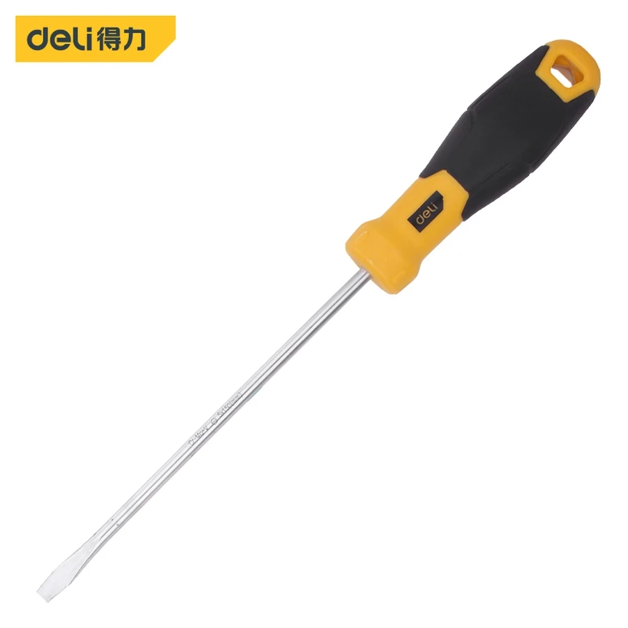 Deli 5 × 150mm Slotted (Flat Head) Professional Screwdriver | Long-Reach 150mm Hardened Steel Shaft with Magnetic Tip & Ergonomic Non-Slip Grip | EDL6351501