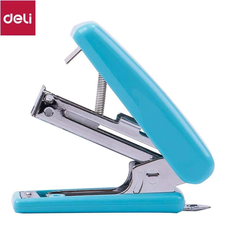 Deli Mini Ergonomic Stapler (12 Sheets Capacity) | Built-In Staple Remover for No.10 Staples (Blue) | E0222