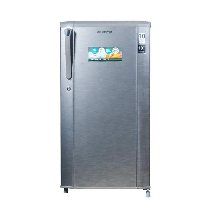 Akaritek 180L Single Door Direct Cool Refrigerator (A+++ Energy Saving, R600a) | Toughened Glass Shelves & Anti-Bacterial Basket in Silver Hairline Floral PCM | AKDS180SH