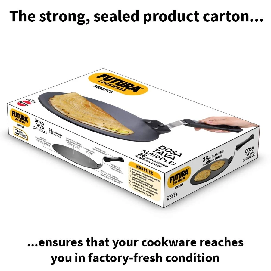 Hawkins NDT28 28cm Nonstick Dosa Tava | 4.88mm Extra Thick Hard Anodised Aluminium | Maximized Cooking Surface | Black