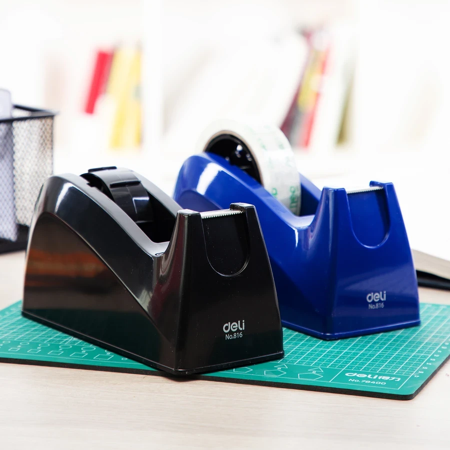 Deli Large Heavy-Duty Desktop Tape Dispenser | Weighted Non-Slip Base |Blue &Black E816